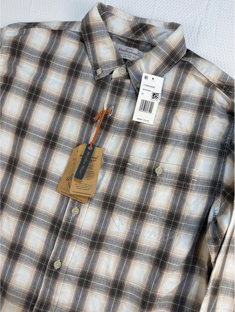Weatherproof Vintage Burnout Flannel Men M Shitake Plaid Shirt New $75